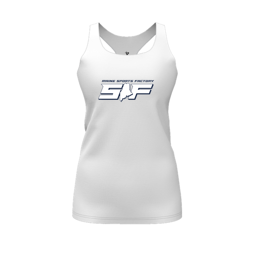 [CUS-DFW-RCBK-PER-WHT-FYS-LOGO1] Racerback Tank Top (Female Youth S, White, Logo 1)