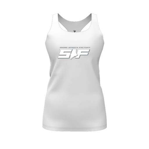 [CUS-DFW-RCBK-PER-WHT-FYS-LOGO2] Racerback Tank Top (Female Youth S, White, Logo 2)