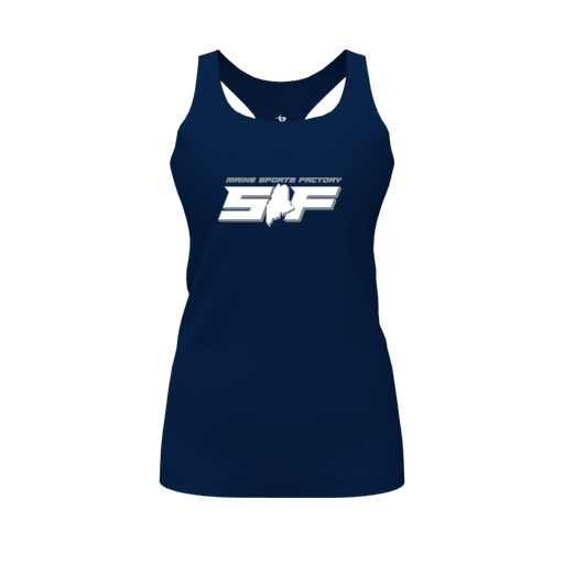[CUS-DFW-RCBK-PER-NVY-FYS-LOGO2] Decker Racerback Tank Top (Female Youth S, Navy, Logo 2)
