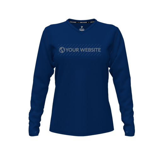[FTLVCFNV-FYXS-LOGO3] Decker Comfort T-Shirt (Female Youth XS, Navy, V Neck, Logo 3, Long Sleeve)