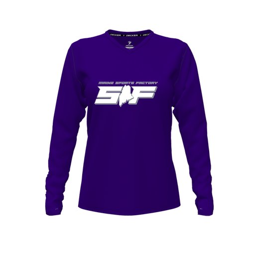 [CUS-DFW-TEES-CMF-VNK-LSL-PUR-FYXS-LOGO2] Comfort T-Shirt (Female Youth XS, Purple, V Neck, Logo 2, Long Sleeve)