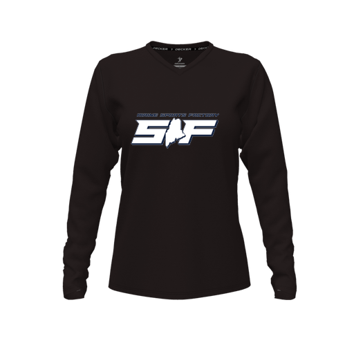 [CUS-DFW-TEES-PER-VNK-LSL-BLK-FYXS-LOGO1] Performance T-Shirt (Female Youth XS, Black, V Neck, Logo 1, Long Sleeve)