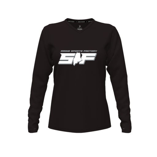 [CUS-DFW-TEES-PER-VNK-LSL-BLK-FYXS-LOGO2] Performance T-Shirt (Female Youth XS, Black, V Neck, Logo 2, Long Sleeve)